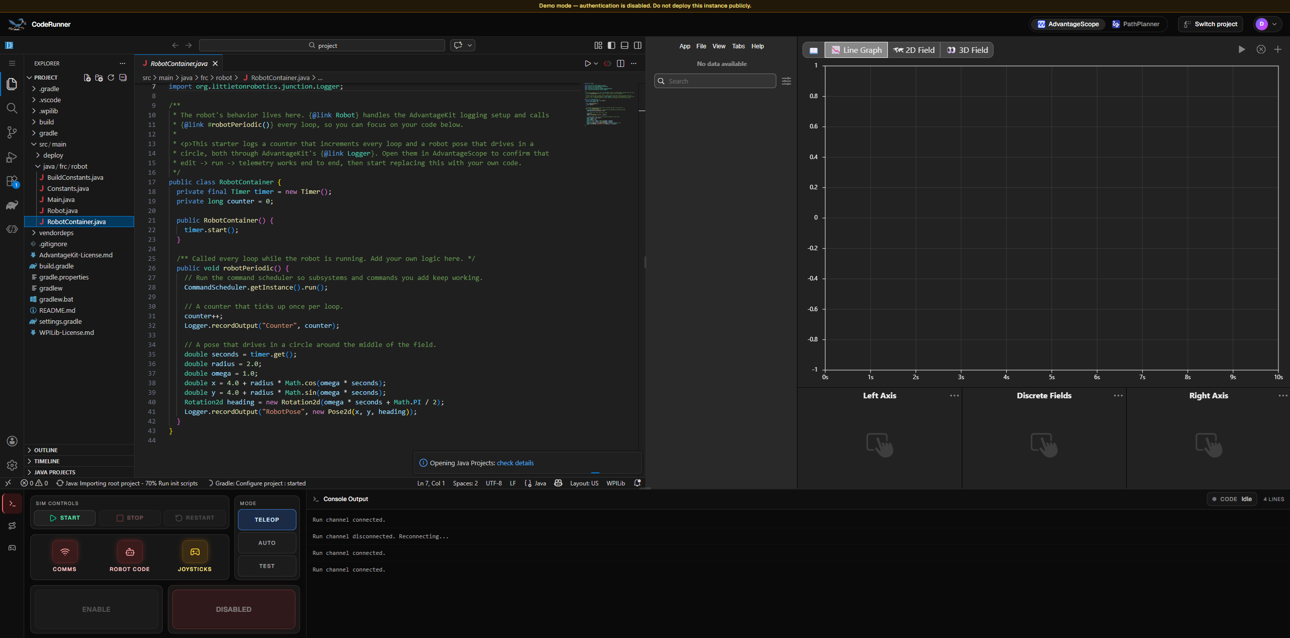 Landing in the editor in demo mode, ready to pick a lesson