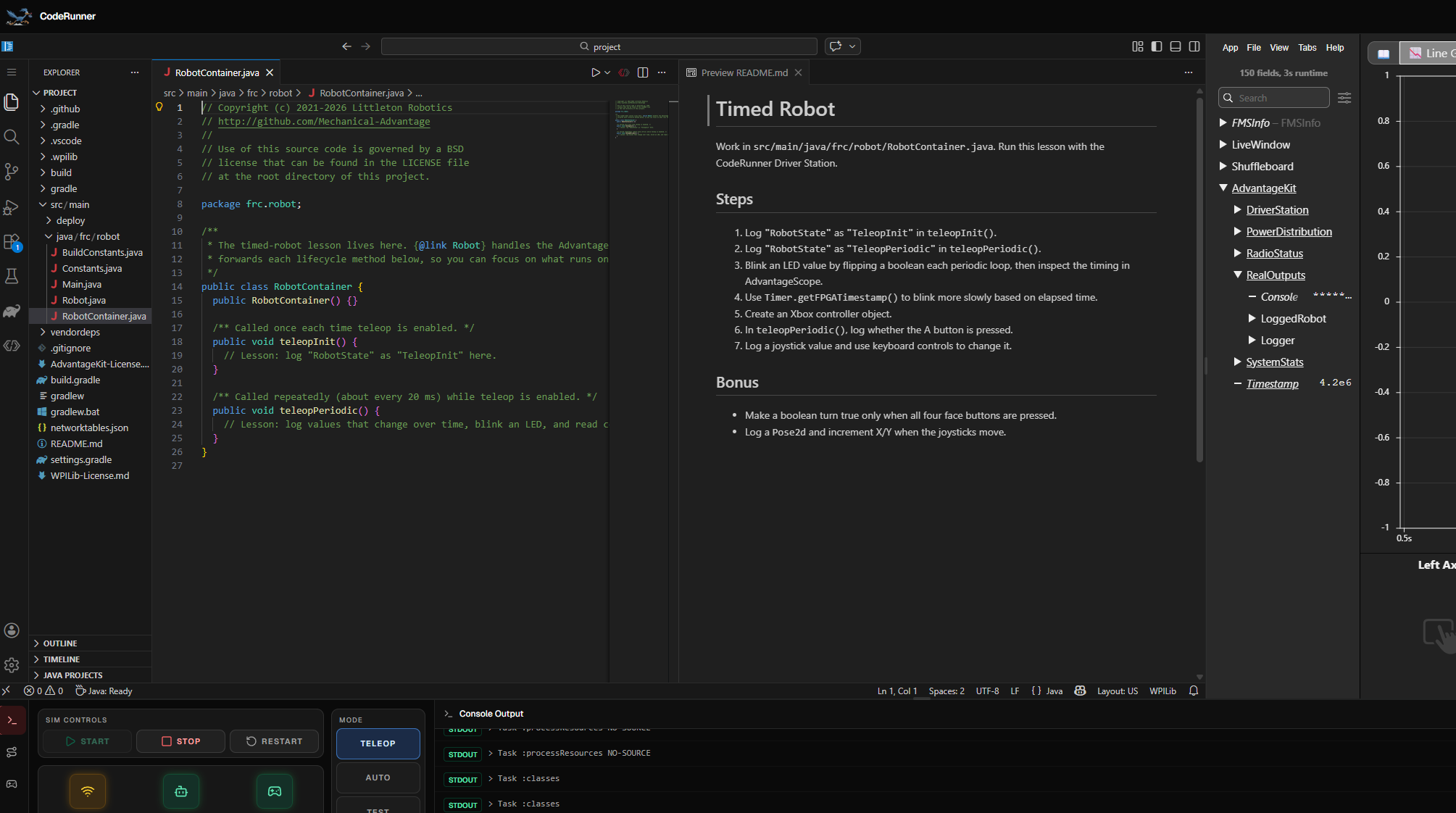 A lesson opened side by side with the README