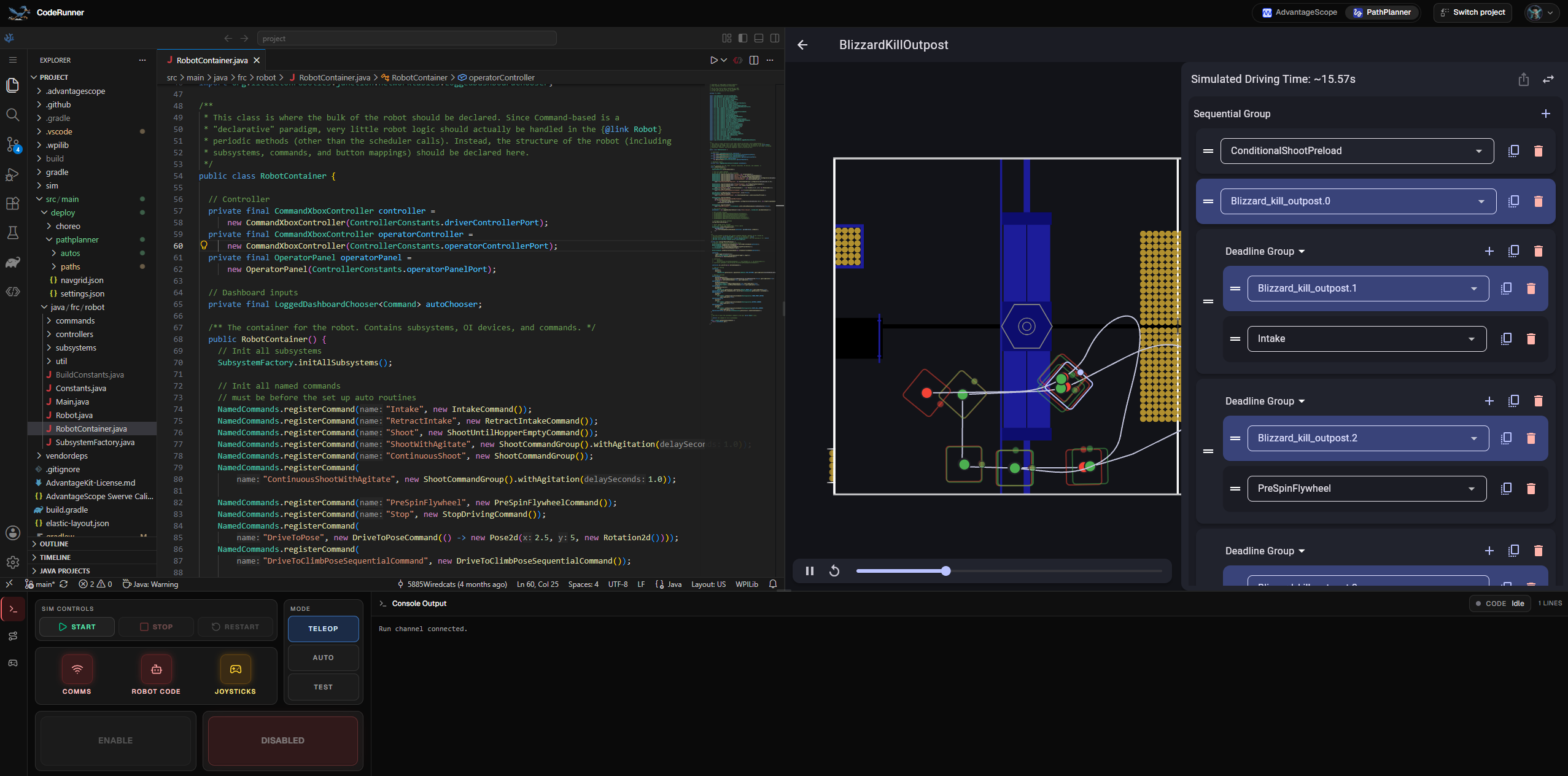 Pathplanner open alongside the editor, with a path being edited