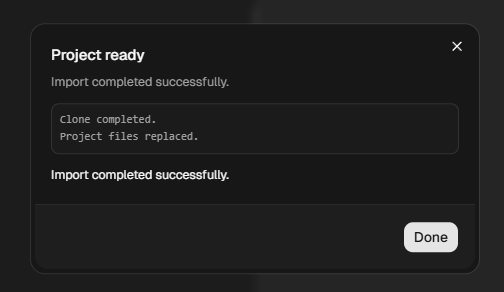 Importing a team project: the clone-and-validate progress panel